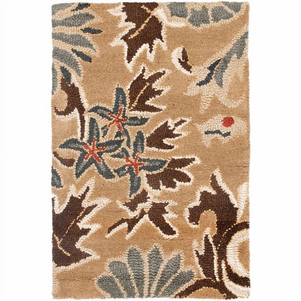 Blossom Beige and Multicolor Hand-knotted Wool Area Rug, 6' x 6'