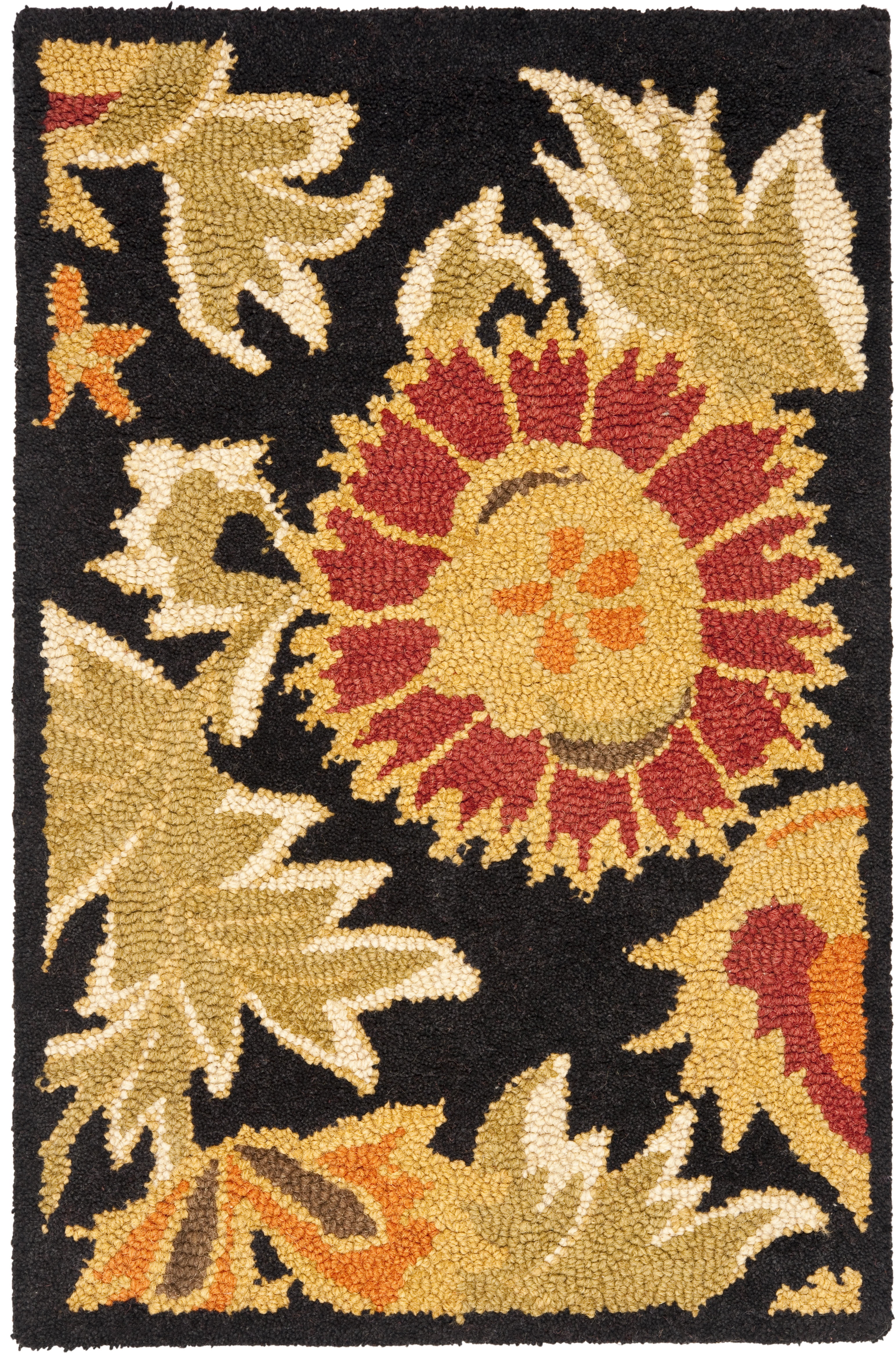 Handmade Black and Multicolor Floral Wool Rug, 2' x 3'