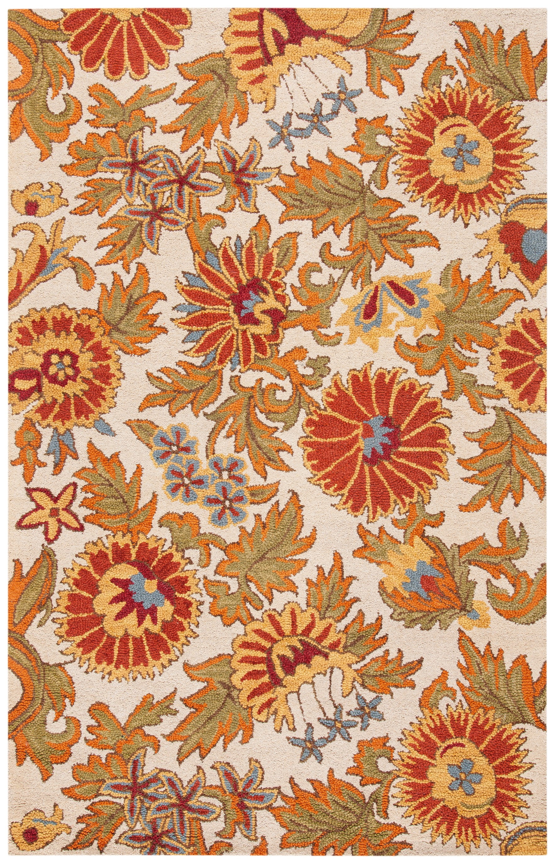 Ivory and Multicolor Floral Wool Hand-Tufted Area Rug