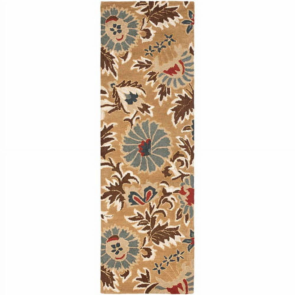 Beige and Multicolor Floral Wool Tufted Runner Rug, 2'3" x 11'