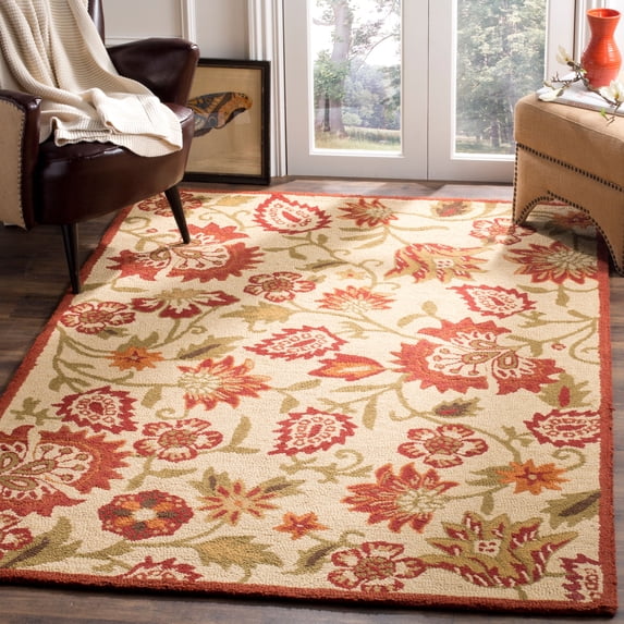 SAFAVIEH Blossom Leah Floral Flowers Wool Area Rug, Beige/Multi, 4' x 6'