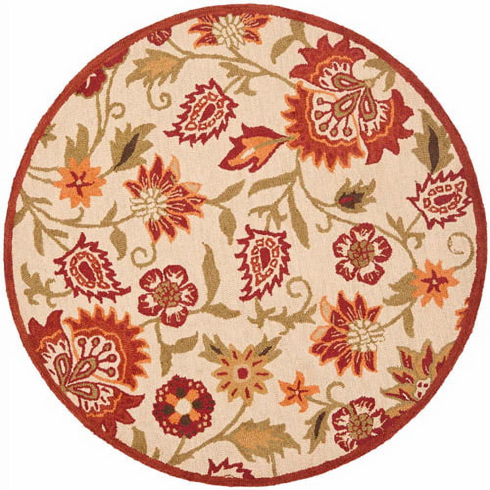 Handmade Red Floral Wool Round Area Rug, 6' x 6'