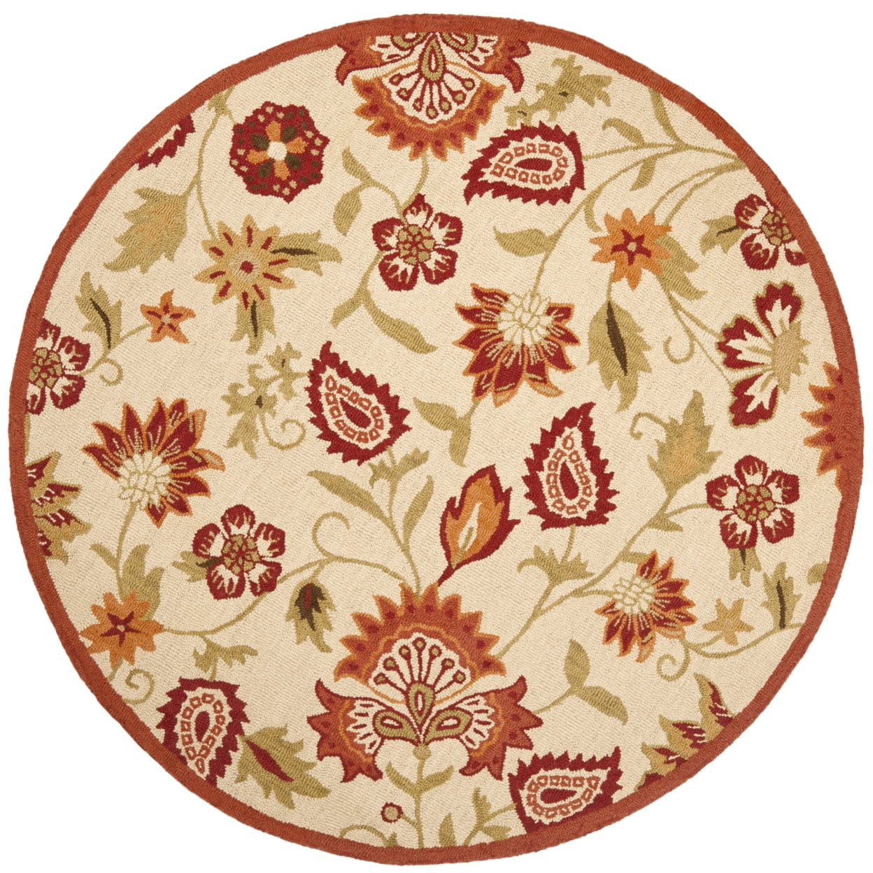 Ivory Floral Hand-Knotted Wool Round Area Rug