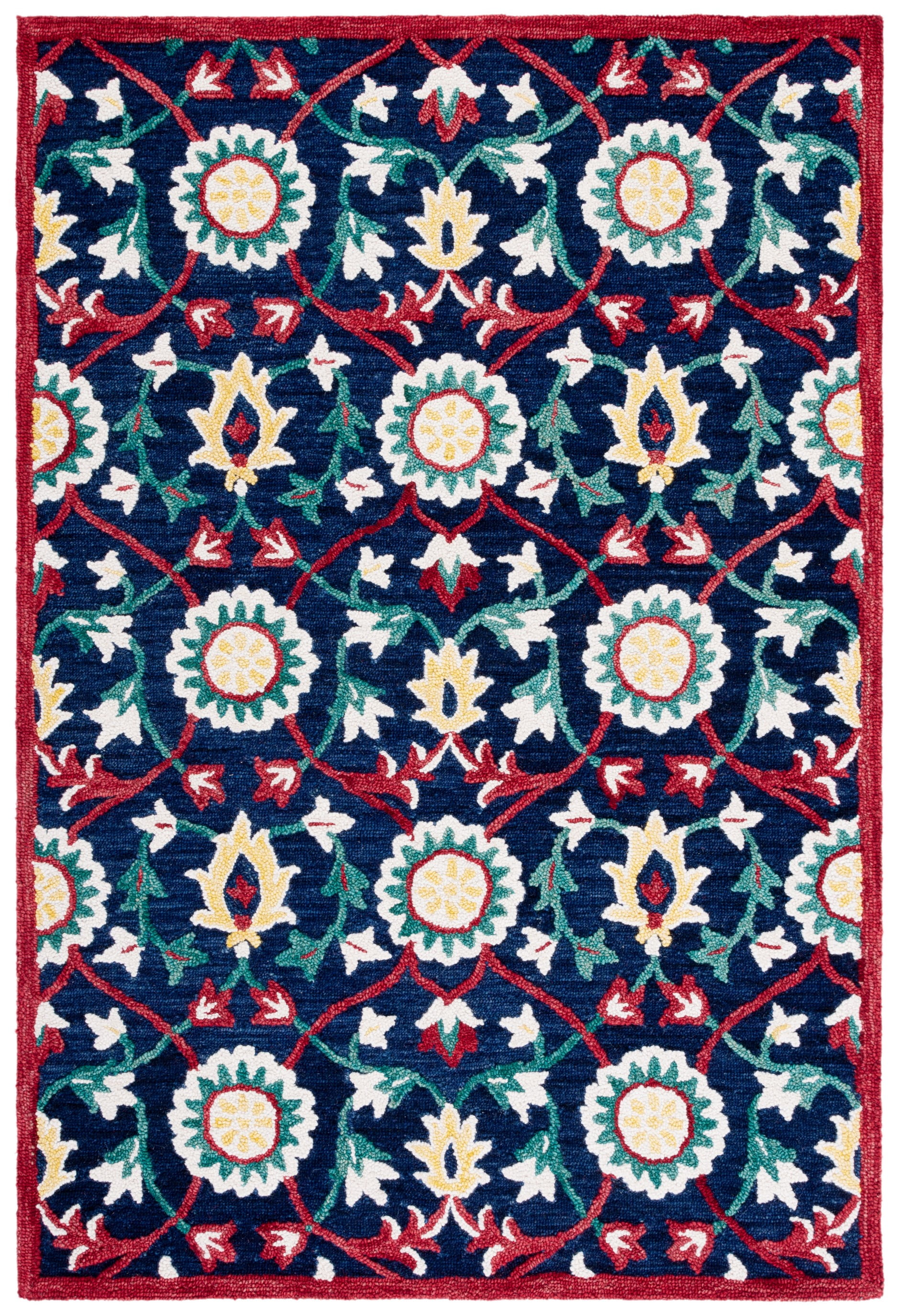 Handmade Blossom Red Floral Wool Area Rug - 8' x 10'