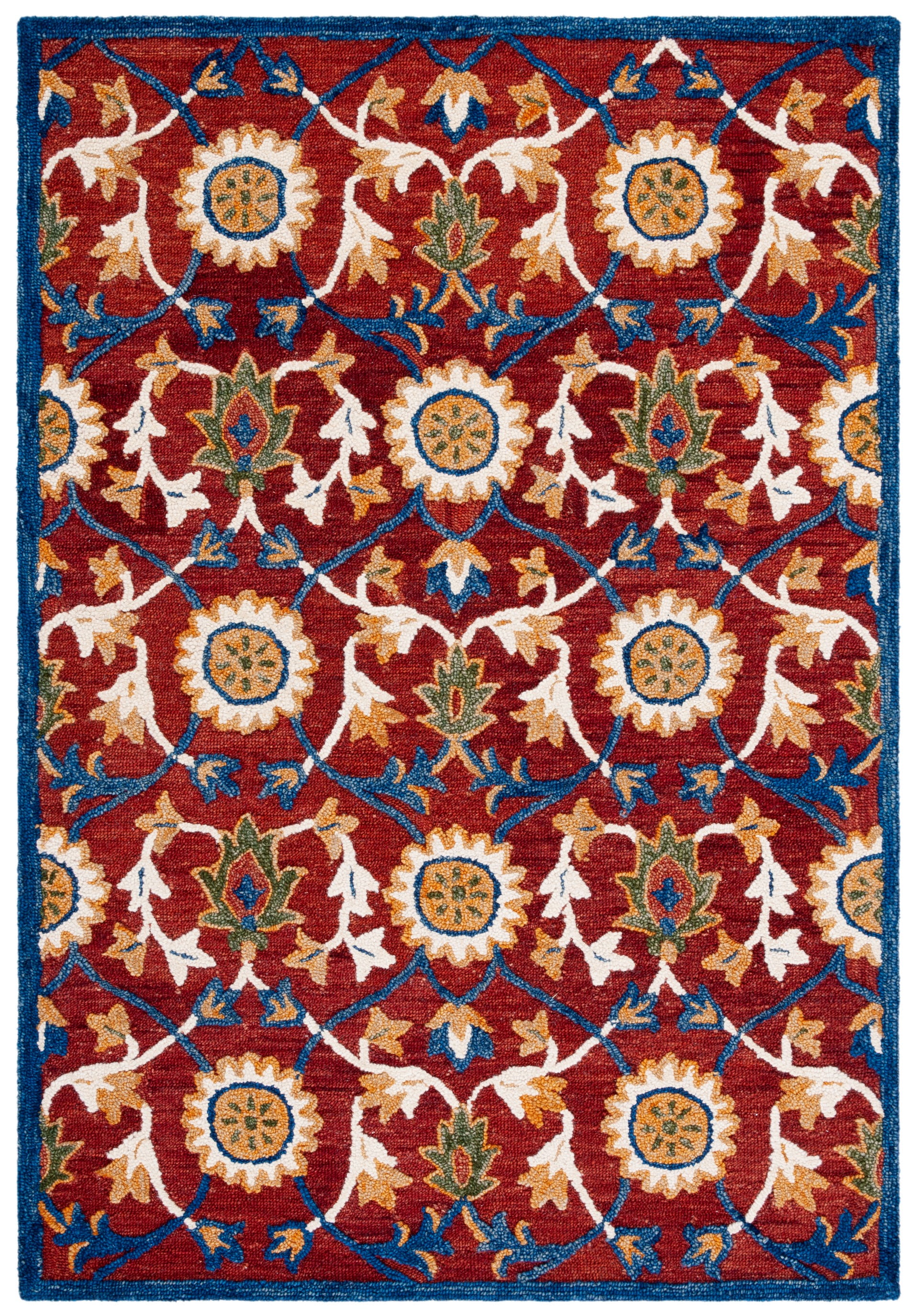 Handmade Floral Elegance Blue Wool Rug - 4' x 6' Tufted Design