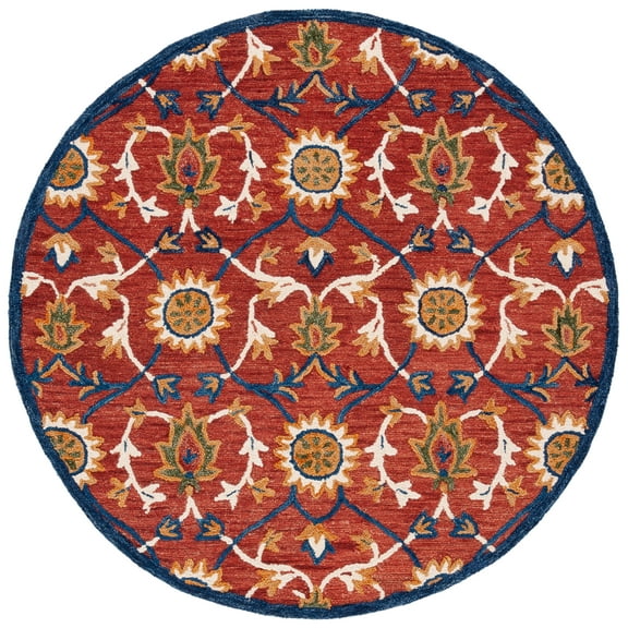SAFAVIEH Blossom Lecia Floral Area Rug, Rust/Blue, 6' x 6' Round
