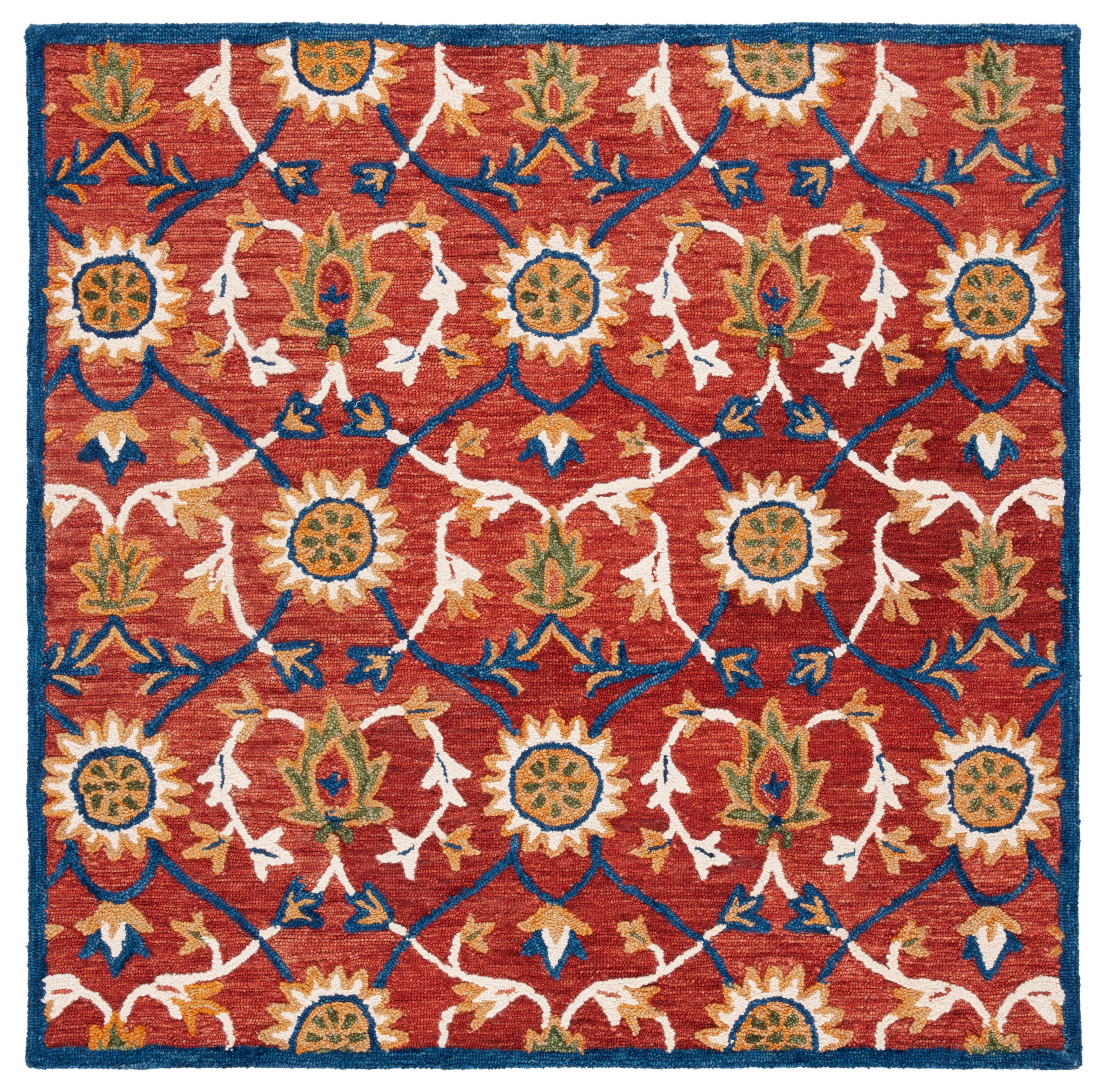 Handmade Blue Wool Square Tufted Blossom Area Rug - 6'