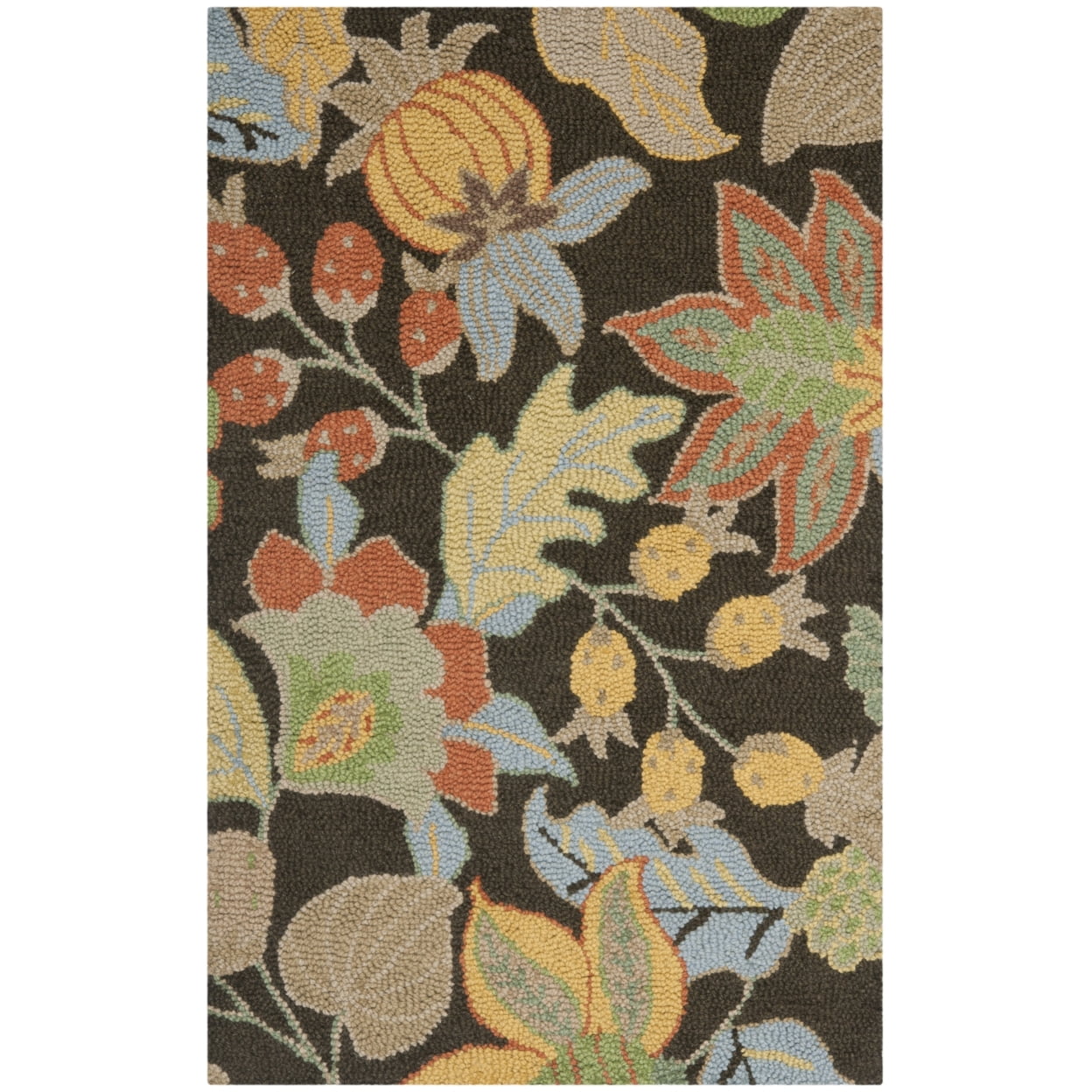 Elegant Blossom Black Floral Hand-Tufted Wool Square Accent Rug