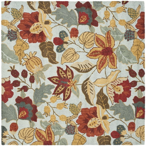 SAFAVIEH Blossom Lena Floral Flowers Wool Area Rug, Blue/Multi, 6' x 6' Square