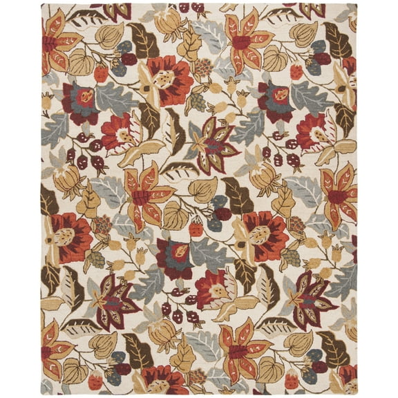 SAFAVIEH Blossom Lena Floral Flowers Wool Area Rug, Ivory/Multi, 6' x 6' Round
