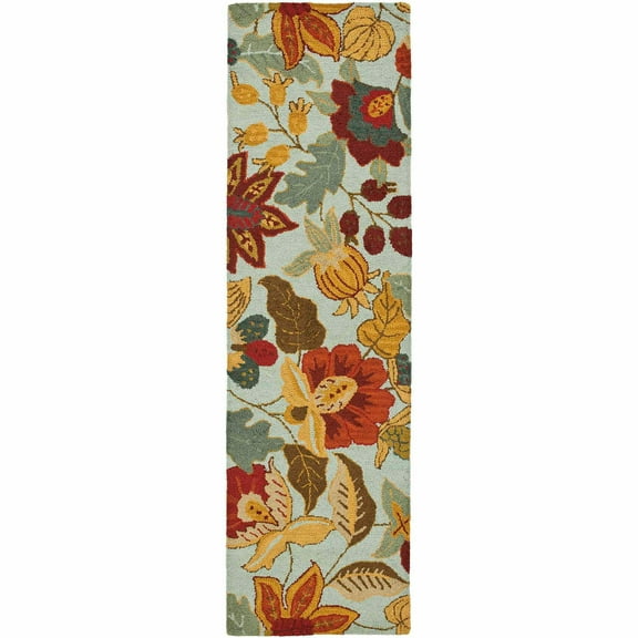 SAFAVIEH Blossom Lena Floral Flowers Wool Runner Rug, Blue/Multi, 2'3" x 6'