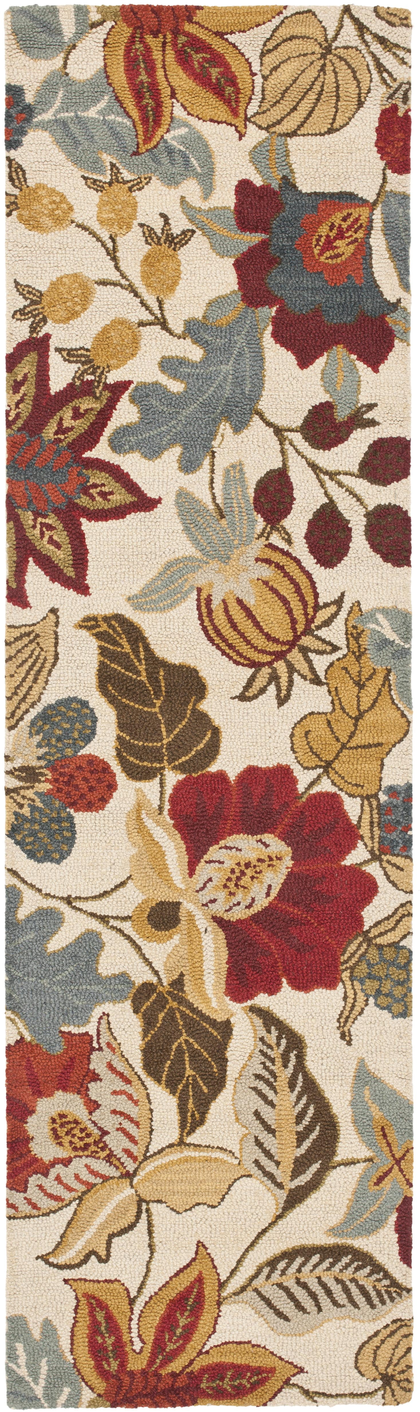 Ivory and Multicolor Floral Wool Runner Rug, 2'3" x 6'