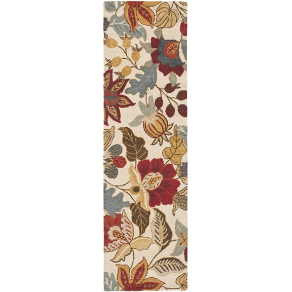 SAFAVIEH Blossom Lena Floral Flowers Wool Runner Rug, Ivory/Multi, 2'3" x 6'