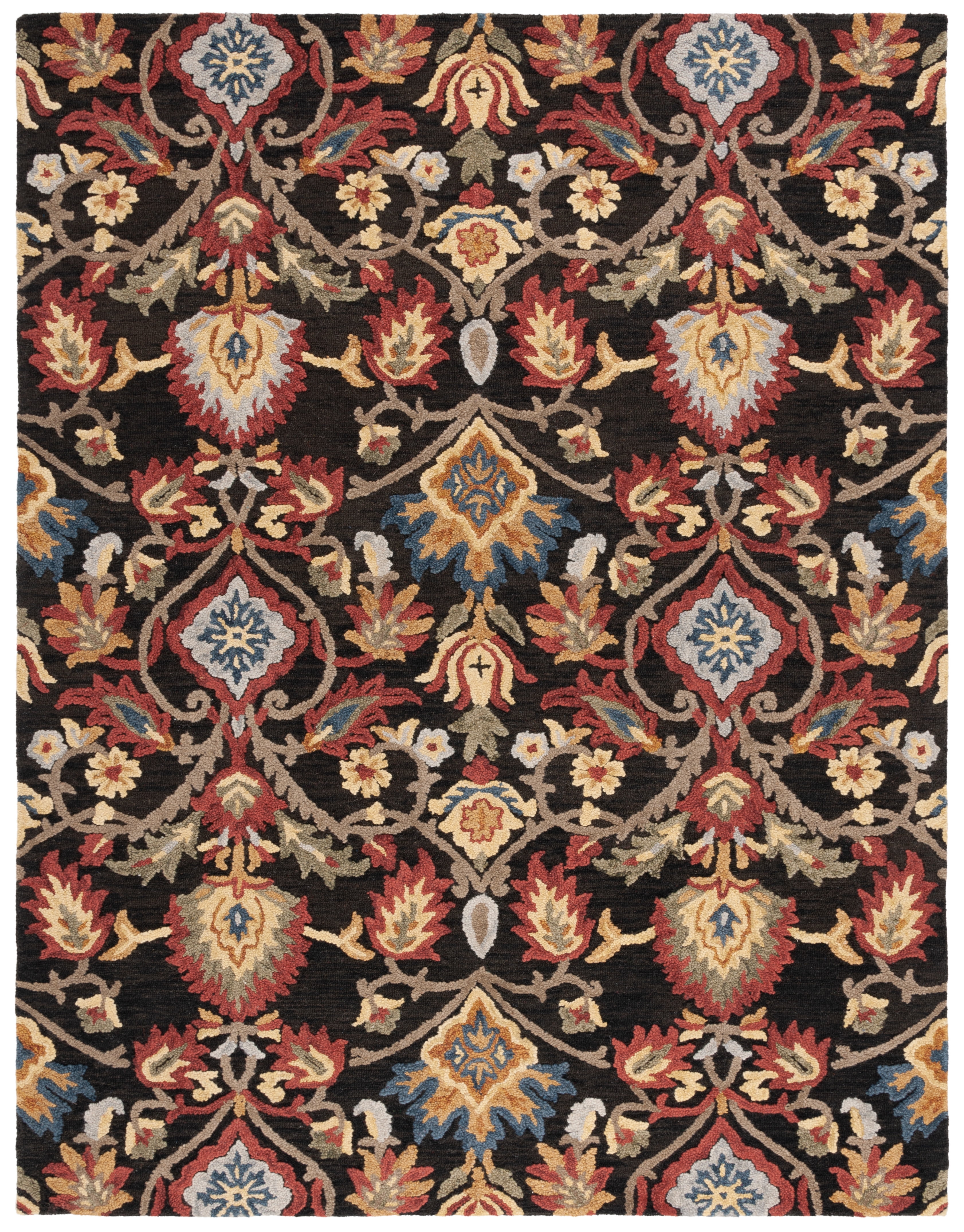 SAFAVIEH Blossom Lennon Floral Wool Area Rug, Charcoal/Multi, 10' x 14'