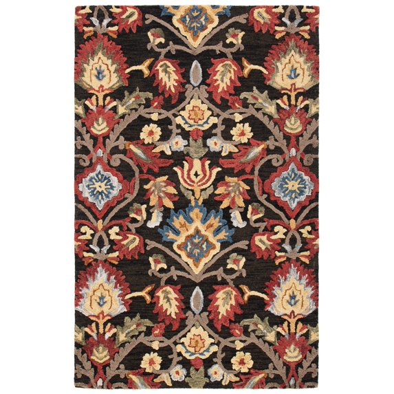 SAFAVIEH Blossom Lennon Floral Wool Area Rug, Charcoal/Multi, 5' x 8'