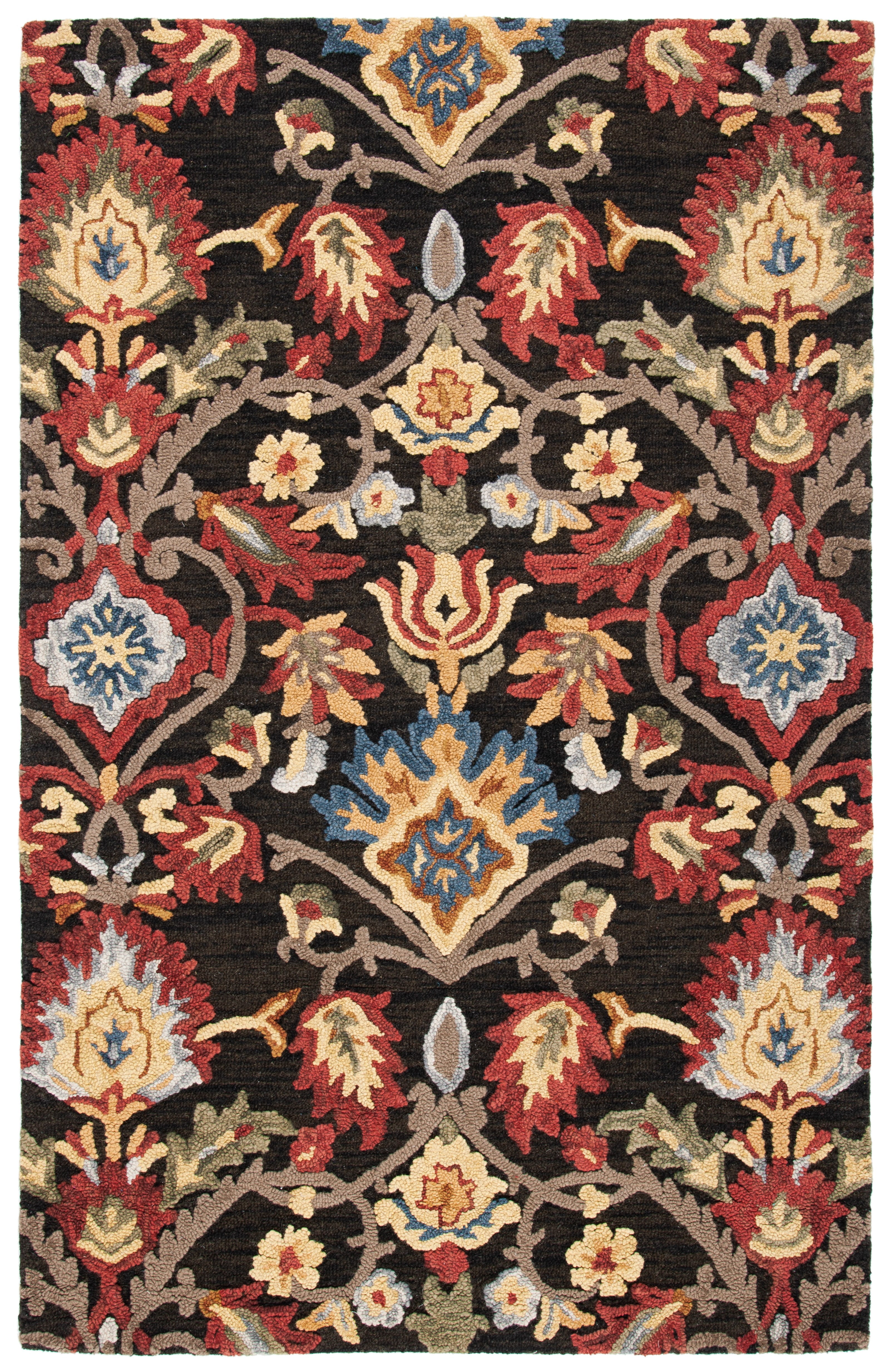 Handmade Charcoal Blossom Tufted Wool Rug 6' x 9'