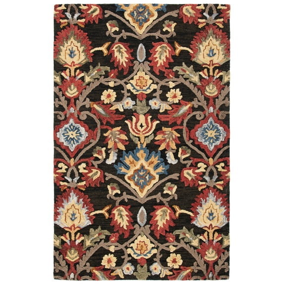 SAFAVIEH Blossom Lennon Floral Wool Area Rug, Charcoal/Multi, 6' x 9'
