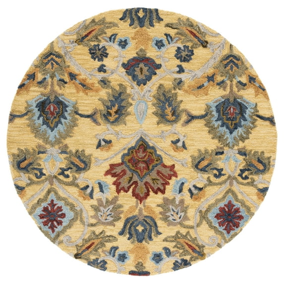 SAFAVIEH Blossom Lennon Floral Wool Area Rug, Gold/Multi, 4' x 4' Round