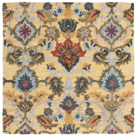 SAFAVIEH Blossom Lennon Floral Wool Area Rug, Gold/Multi, 4' x 4' Square