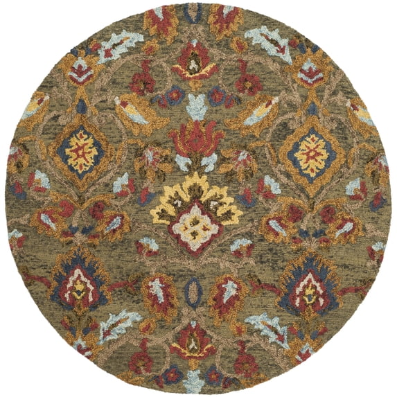 SAFAVIEH Blossom Lennon Floral Wool Area Rug, Green/Multi, 10' x 10' Round
