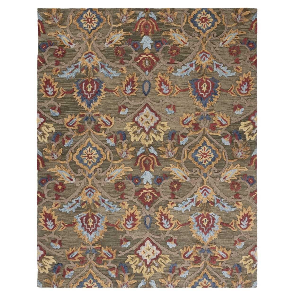 SAFAVIEH Blossom BLM402B Floral Wool Area Handmade Green/Multi Rug ...