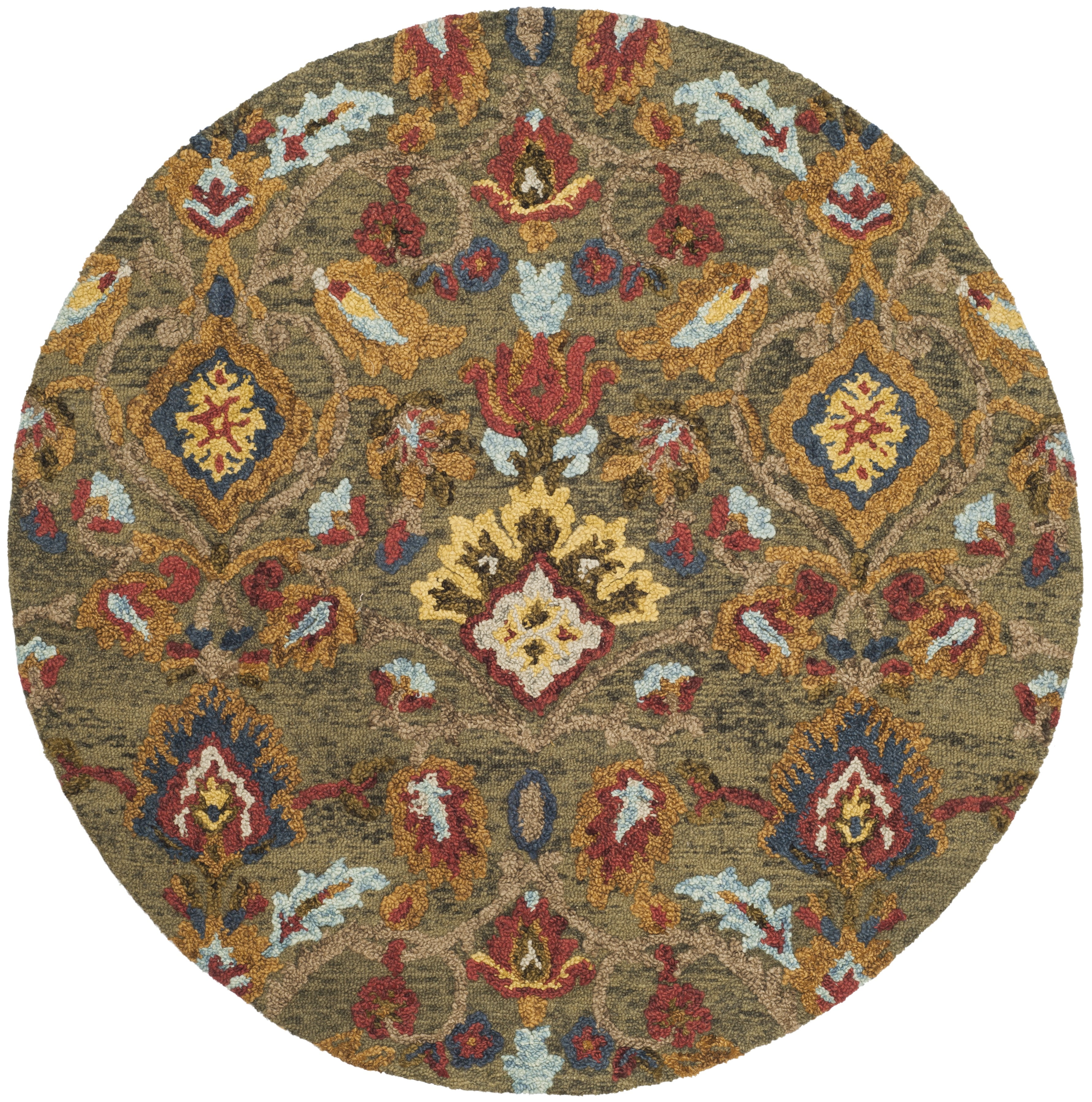 SAFAVIEH Blossom Lennon Floral Wool Area Rug, Green/Multi, 11' x 11' Round