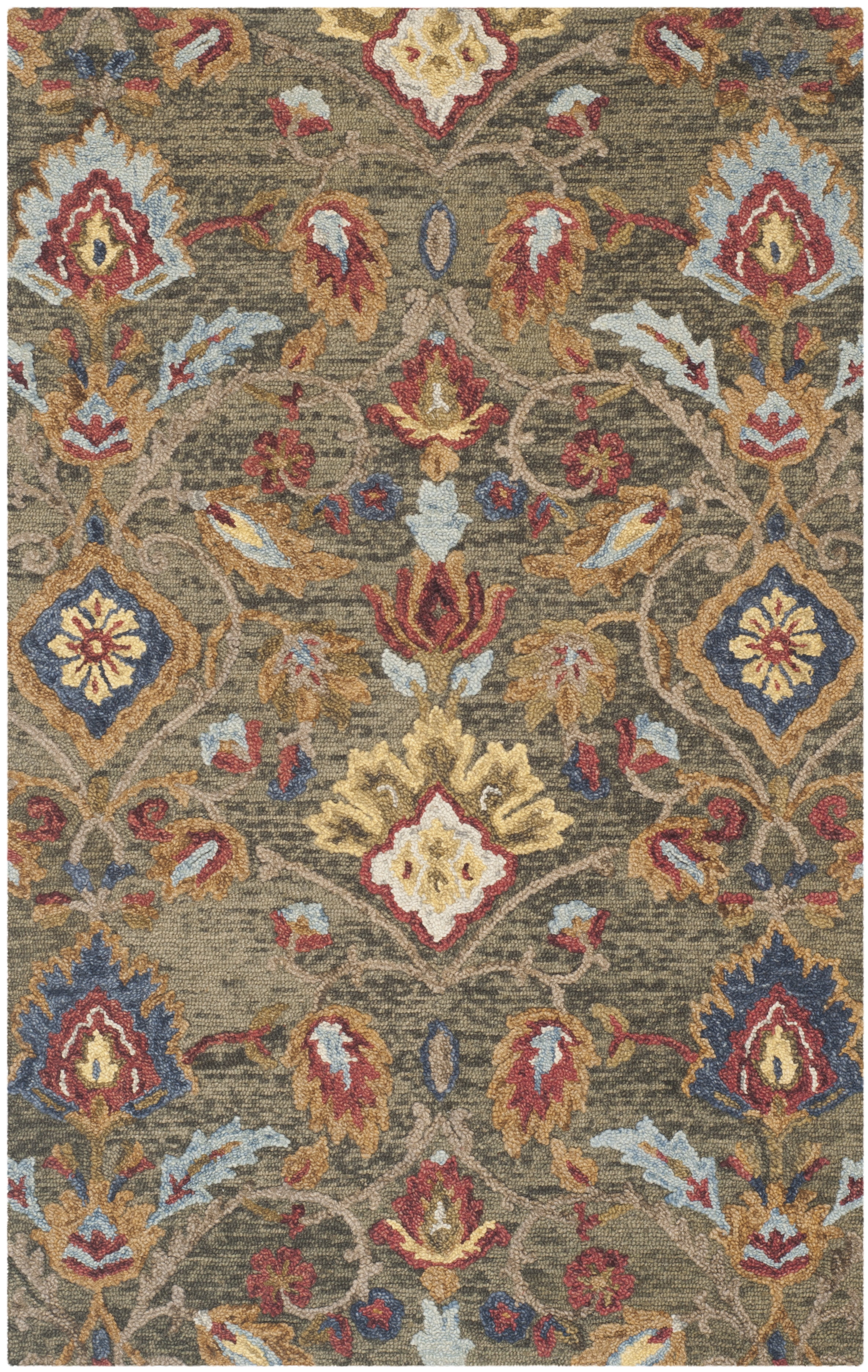 Green and Multicolor Floral Wool Hand-Tufted Area Rug 3' x 5'