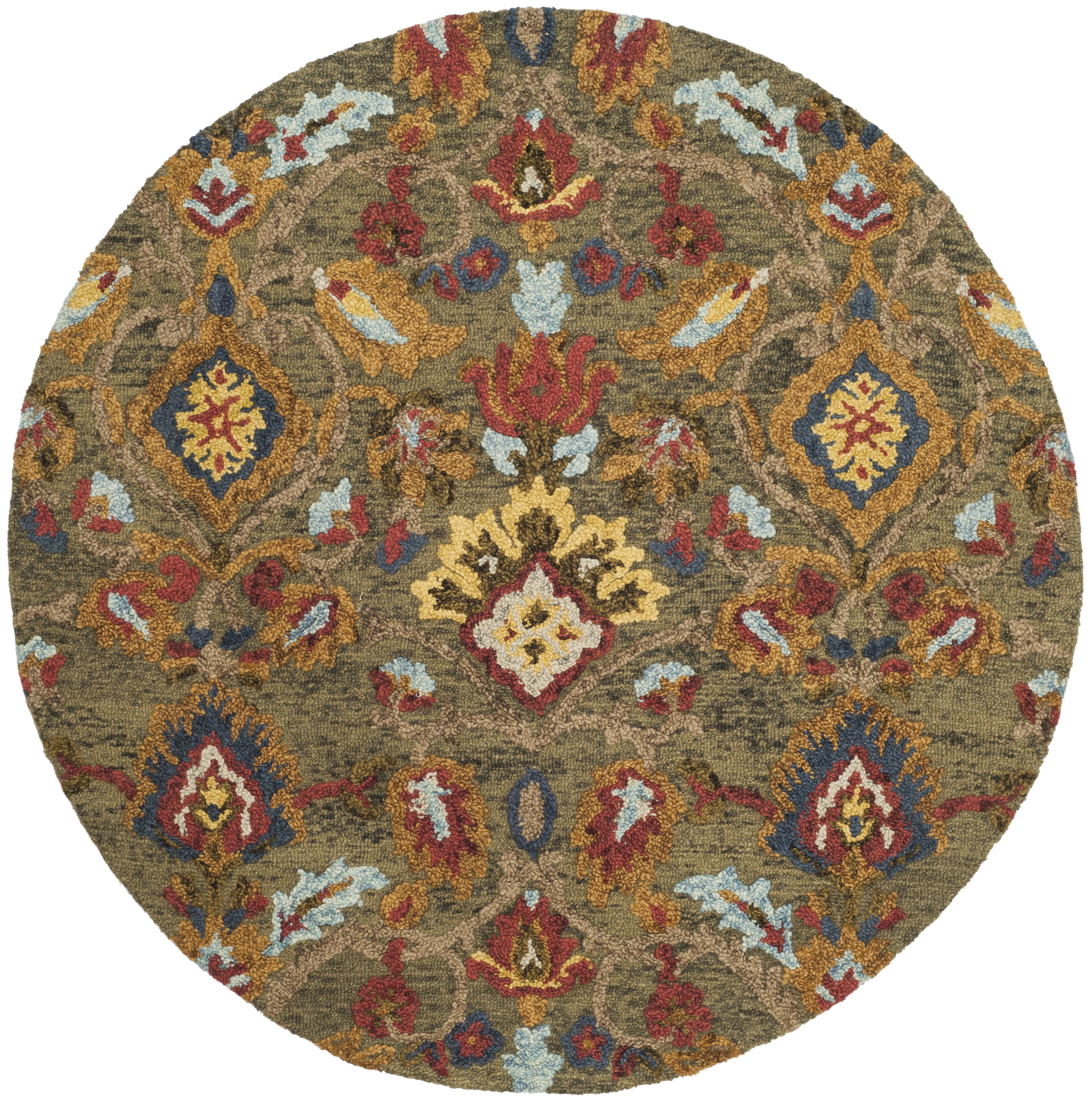 SAFAVIEH Blossom Lennon Floral Wool Area Rug, Green/Multi, 4' x 4' Round