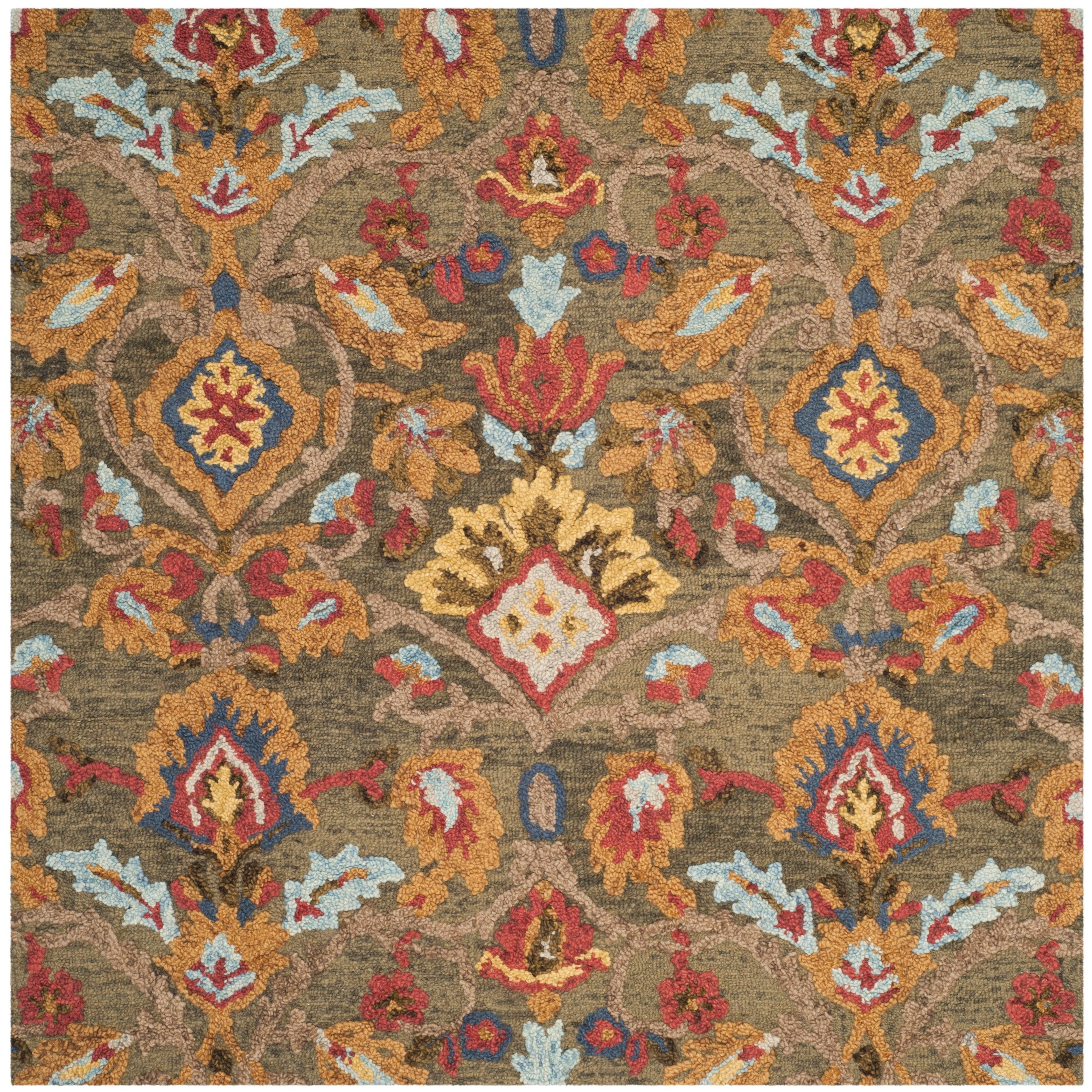 SAFAVIEH Blossom Lennon Floral Wool Area Rug, Green/Multi, 4' x 4' Square
