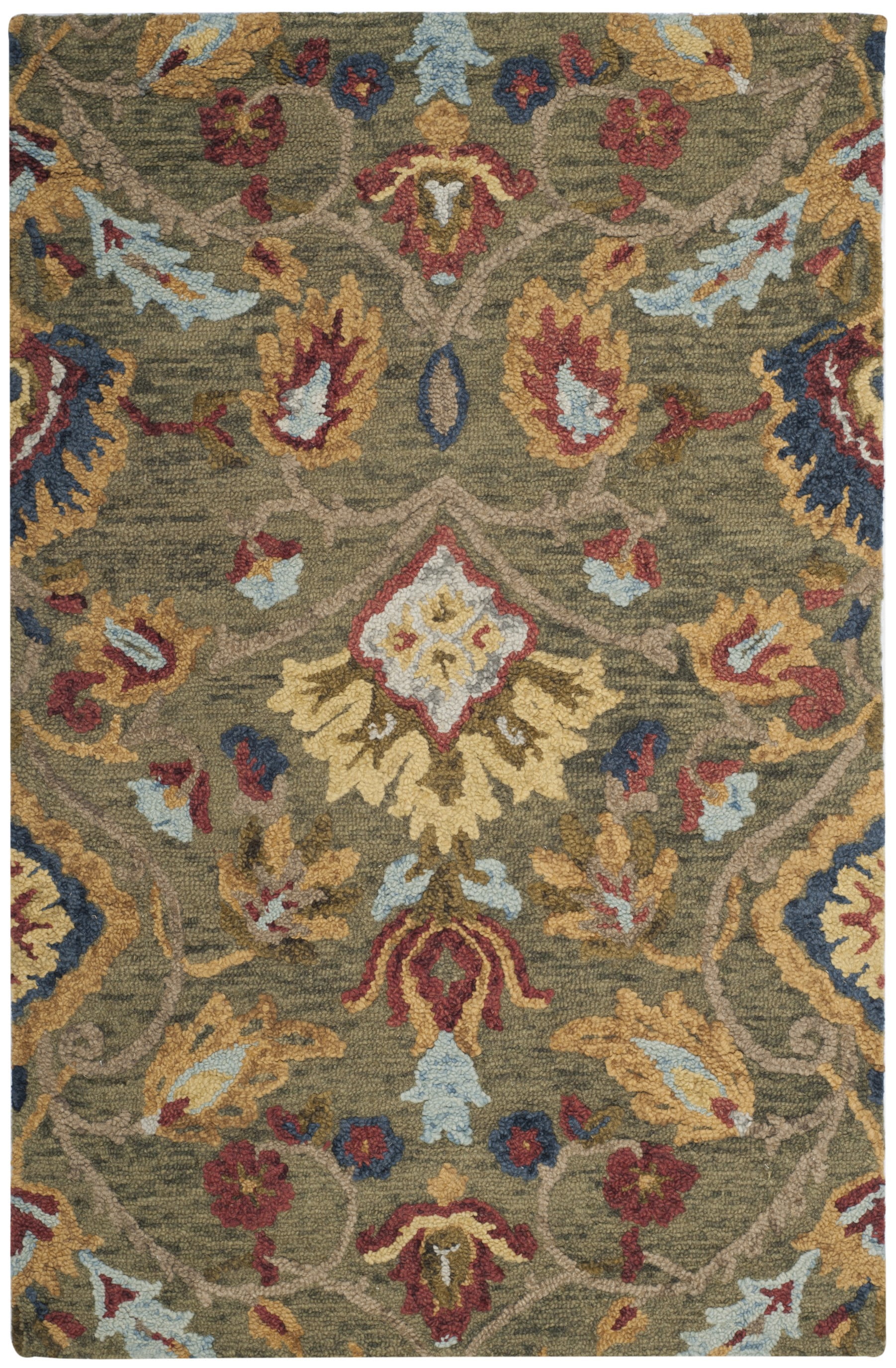 Handmade Blossom Green and Multicolor Wool Area Rug 4' x 6'