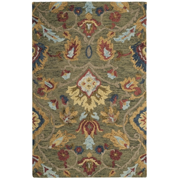 SAFAVIEH Blossom Lennon Floral Wool Area Rug, Green/Multi, 4' x 6'