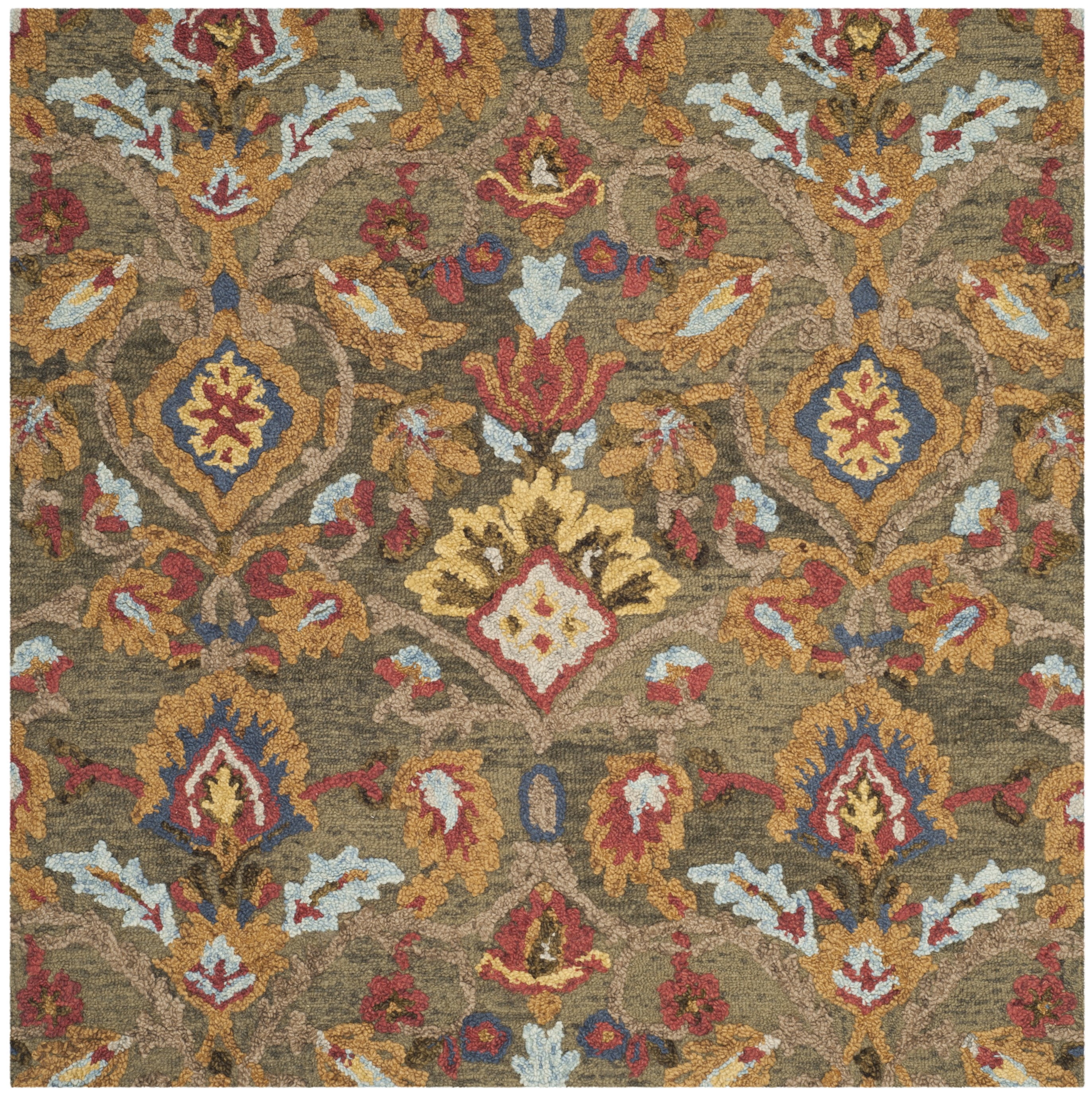 SAFAVIEH Blossom Lennon Floral Wool Area Rug, Green/Multi, 6' x 6' Square