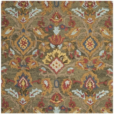 SAFAVIEH Blossom Lennon Floral Wool Area Rug, Green/Multi, 6' x 6' Square