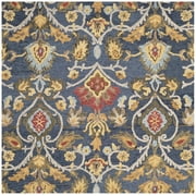SAFAVIEH Blossom Lennon Floral Wool Area Rug, Navy/Multi, 11' x 11' Square