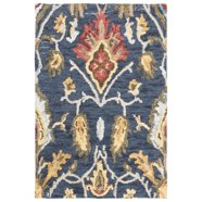 SAFAVIEH Classic Collection Area Rug - 8' Square, Burgundy & Navy, Handmade Wool For Living Room, Bedroom