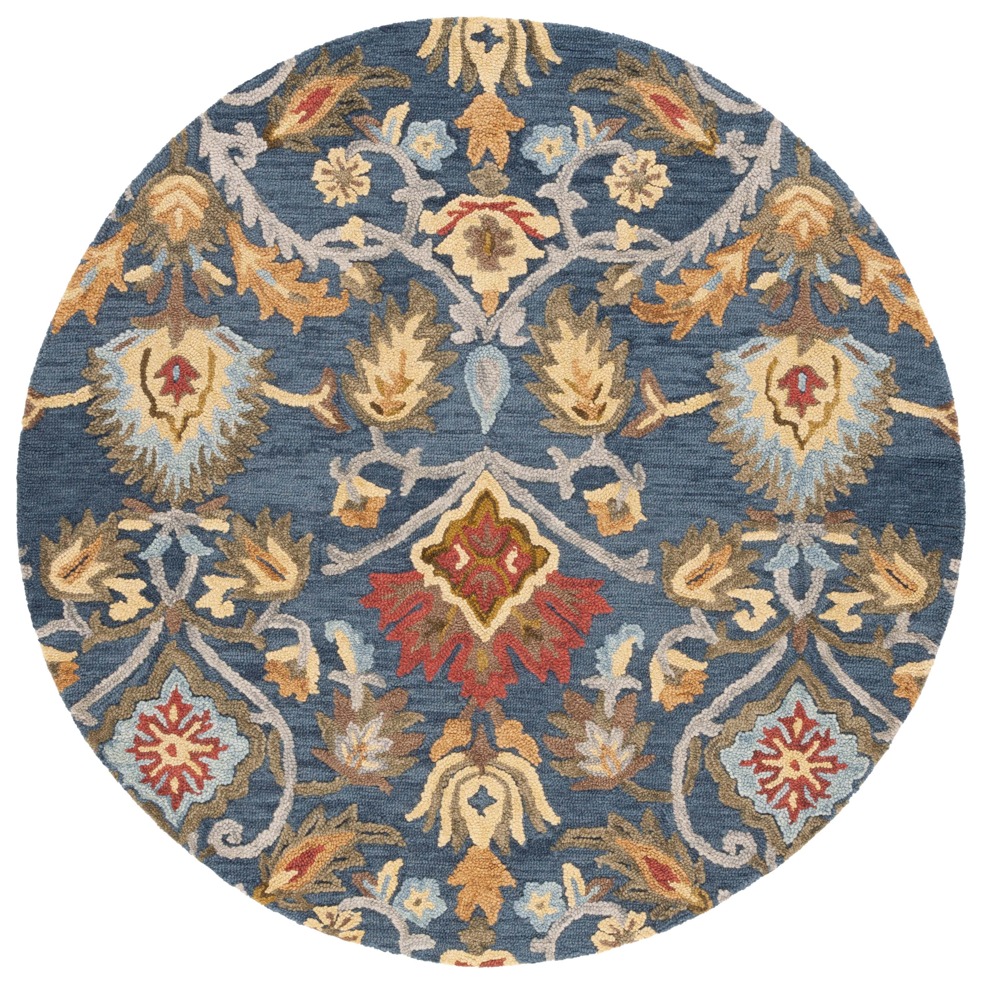 SAFAVIEH Blossom Lennon Floral Wool Area Rug, Navy/Multi, 3' x 3' Round