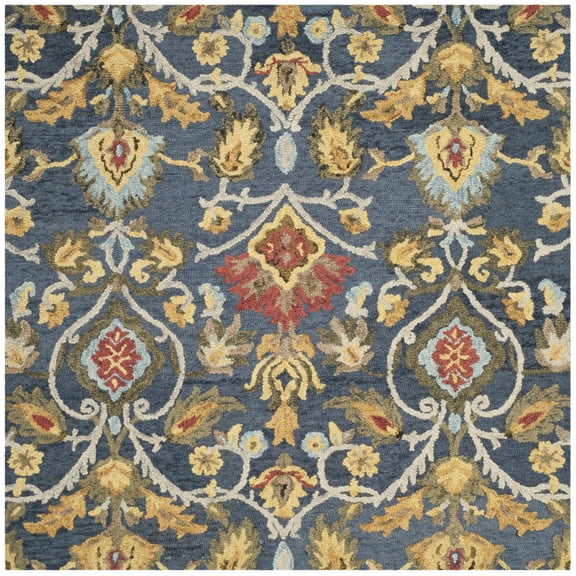 SAFAVIEH Blossom Lennon Floral Wool Area Rug, Navy/Multi, 3' x 3' Square
