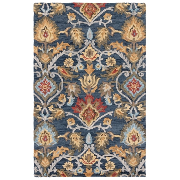 SAFAVIEH Blossom Lennon Floral Wool Area Rug, Navy/Multi, 3' x 5'