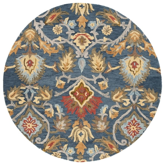 SAFAVIEH Blossom Lennon Floral Wool Area Rug, Navy/Multi, 4' x 4' Round