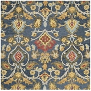 SAFAVIEH Blossom Lennon Floral Wool Area Rug, Navy/Multi, 4' x 4' Square