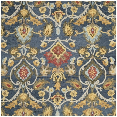 SAFAVIEH Blossom Lennon Floral Wool Area Rug, Navy/Multi, 4' x 4' Square