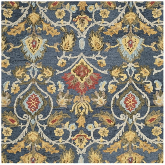 SAFAVIEH Blossom Lennon Floral Wool Area Rug, Navy/Multi, 4' x 4' Square