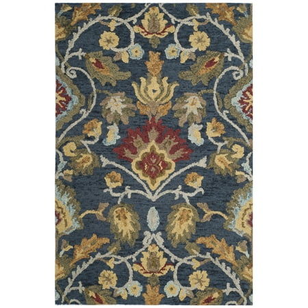 SAFAVIEH Blossom Lennon Floral Wool Area Rug, Navy/Multi, 4' x 6'