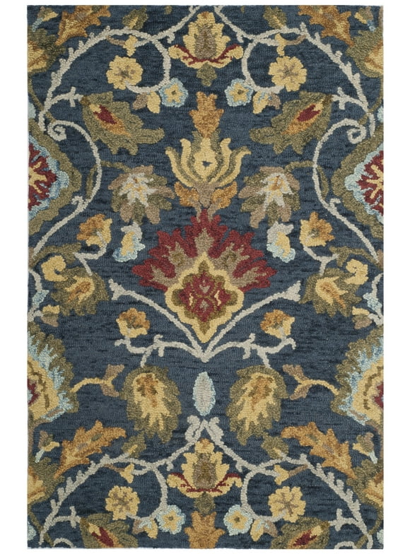 SAFAVIEH Blossom Lennon Floral Wool Area Rug, Navy/Multi, 4' x 6'