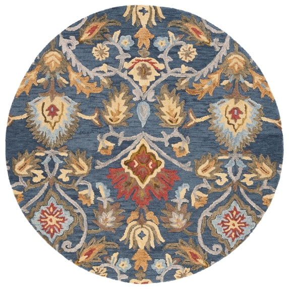 SAFAVIEH Blossom Lennon Floral Wool Area Rug, Navy/Multi, 5' x 5' Round
