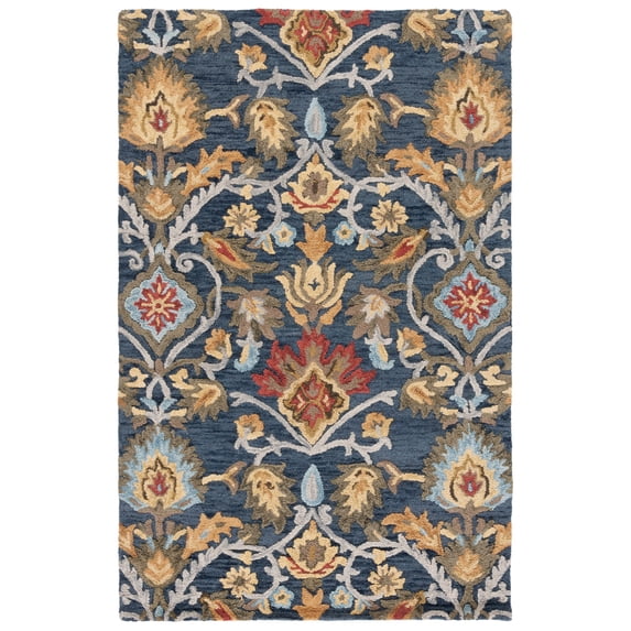 SAFAVIEH Blossom Lennon Floral Wool Area Rug, Navy/Multi, 6' x 9'