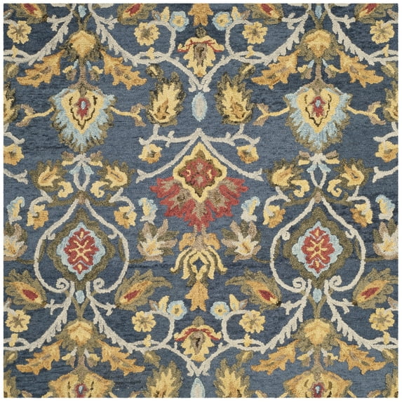 SAFAVIEH Blossom Lennon Floral Wool Area Rug, Navy/Multi, 8' x 8' Square