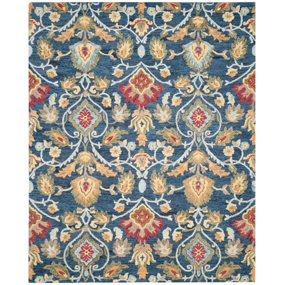 SAFAVIEH Blossom Lennon Floral Wool Area Rug, Navy/Multi, 8'9" x 12'