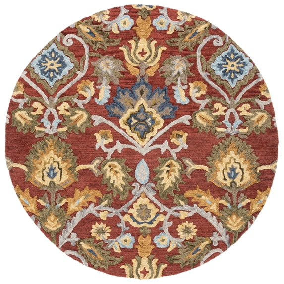 SAFAVIEH Blossom Lennon Floral Wool Area Rug, Red/Multi, 4' x 4' Round