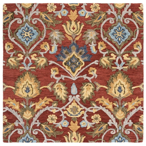 SAFAVIEH Blossom Lennon Floral Wool Area Rug, Red/Multi, 4' x 4' Square